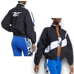 Reebok Jacket WMNS M Black Meet You There Woven Full Zip Logo Lightweight Sporty